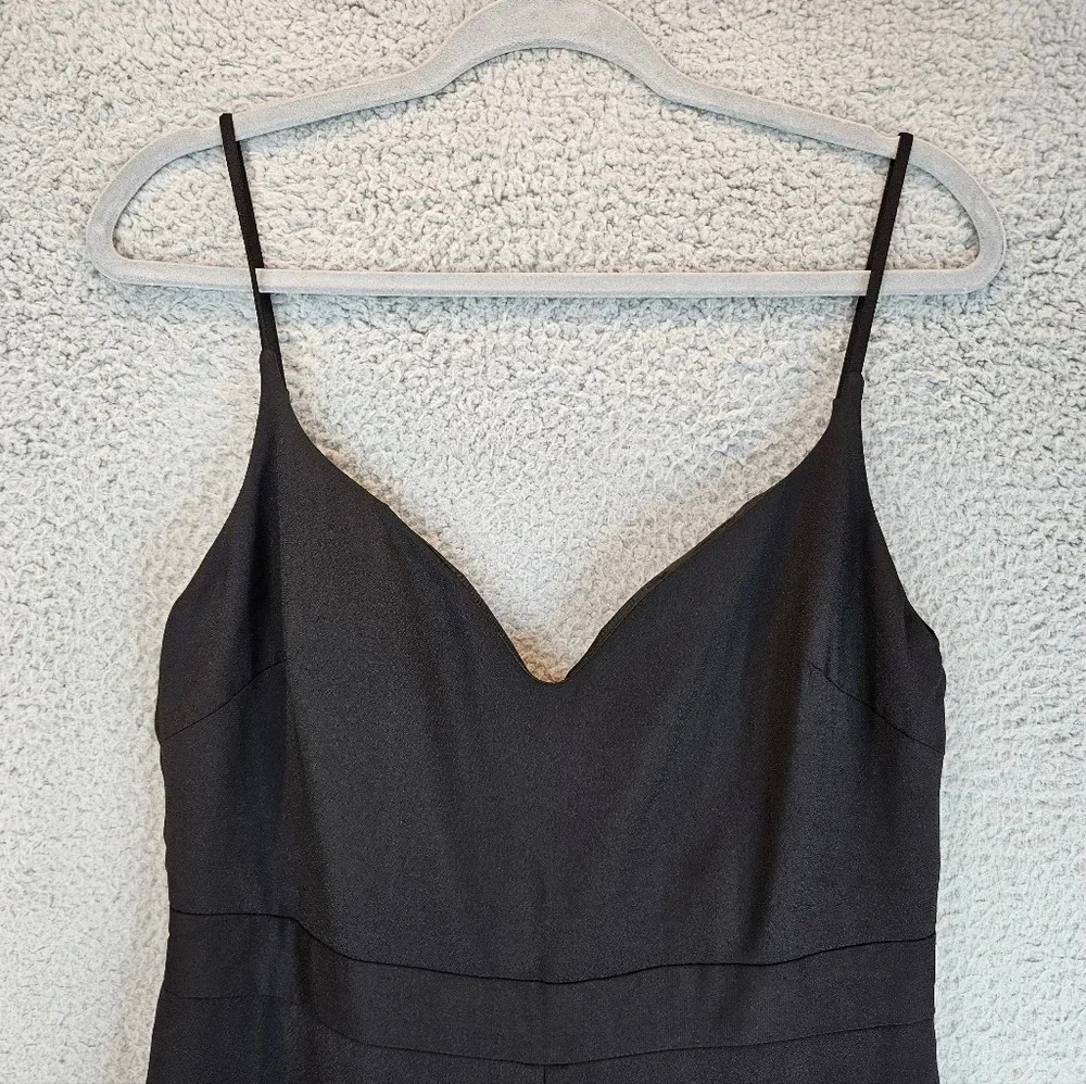 Hayley Paige Jumpsuit Womens Sz 10 Black Crepe Wide Leg Spagetti Strap Plunging